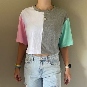Pastel block colors t-shirt cropped
